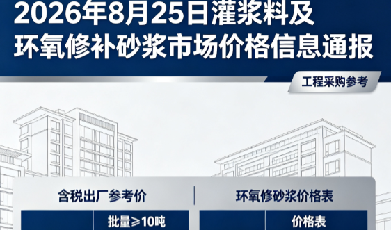 公主岭2026年8月25日灌浆料及环氧修补砂浆市场价格信息通报